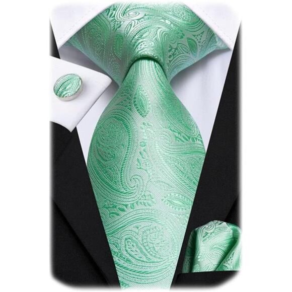 Silk Paisley Ties for Men Mint Green Paisely - Picture 1 of 6
